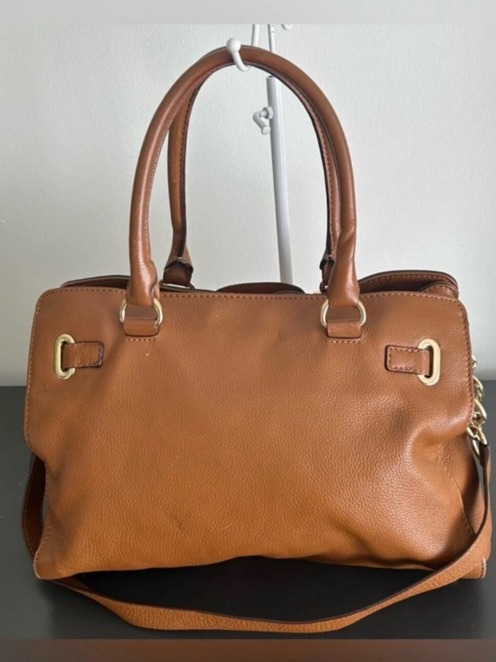 Michael Kors Cognac Leather Hamilton Satchel Shoulder Bag in EUC Gold HW Buckle - Picture 2 of 15